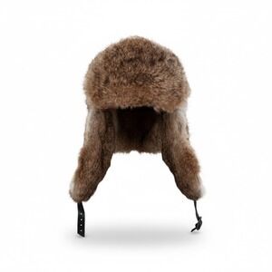 Nathaniel Cole Mens Real Fur Trapper Hat Brown Winter Ushanka Pilot Aviator Warm